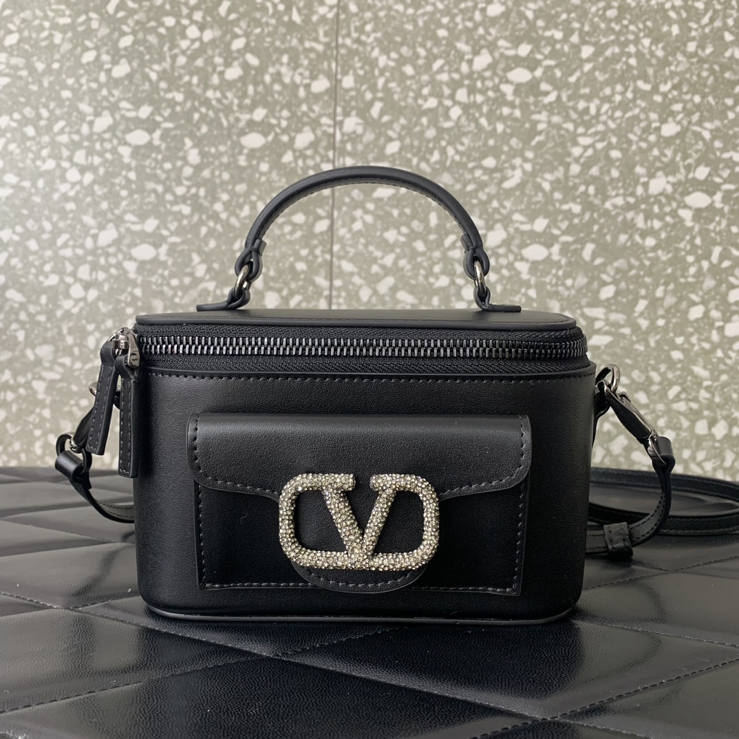 Valentino Garavani Loco Mini Box Bag in Black Calfskin Leather